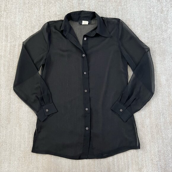 3 for $6 Elegancia Sheer Long Sleeve Summer Black Blouse Top S - Picture 1 of 10